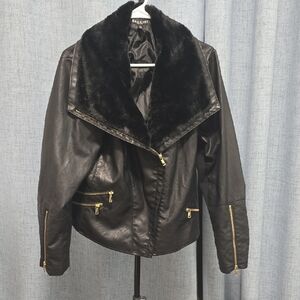 Baccini Black Leather‎ Jacket with Gold Zipper Accents